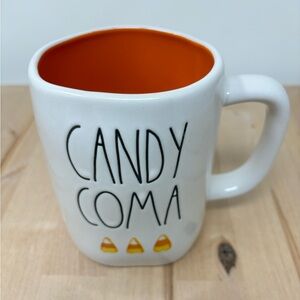 Rae Dunn CANDY COMA Mug White with Orange Interior and Black Lettering New